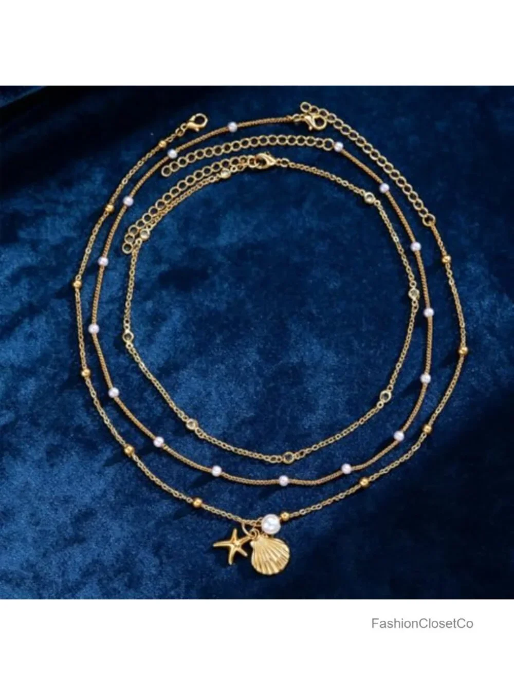 Boho Seashell Layered Necklace Set Pearl Starfish Charm Chain for Women Trendy